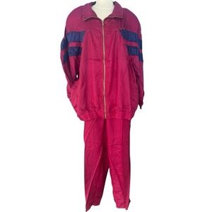 Vtg 90s Atlantic Beach Studded ColorBlock Washed Silk Tracksuit Set 3XL Dopamine